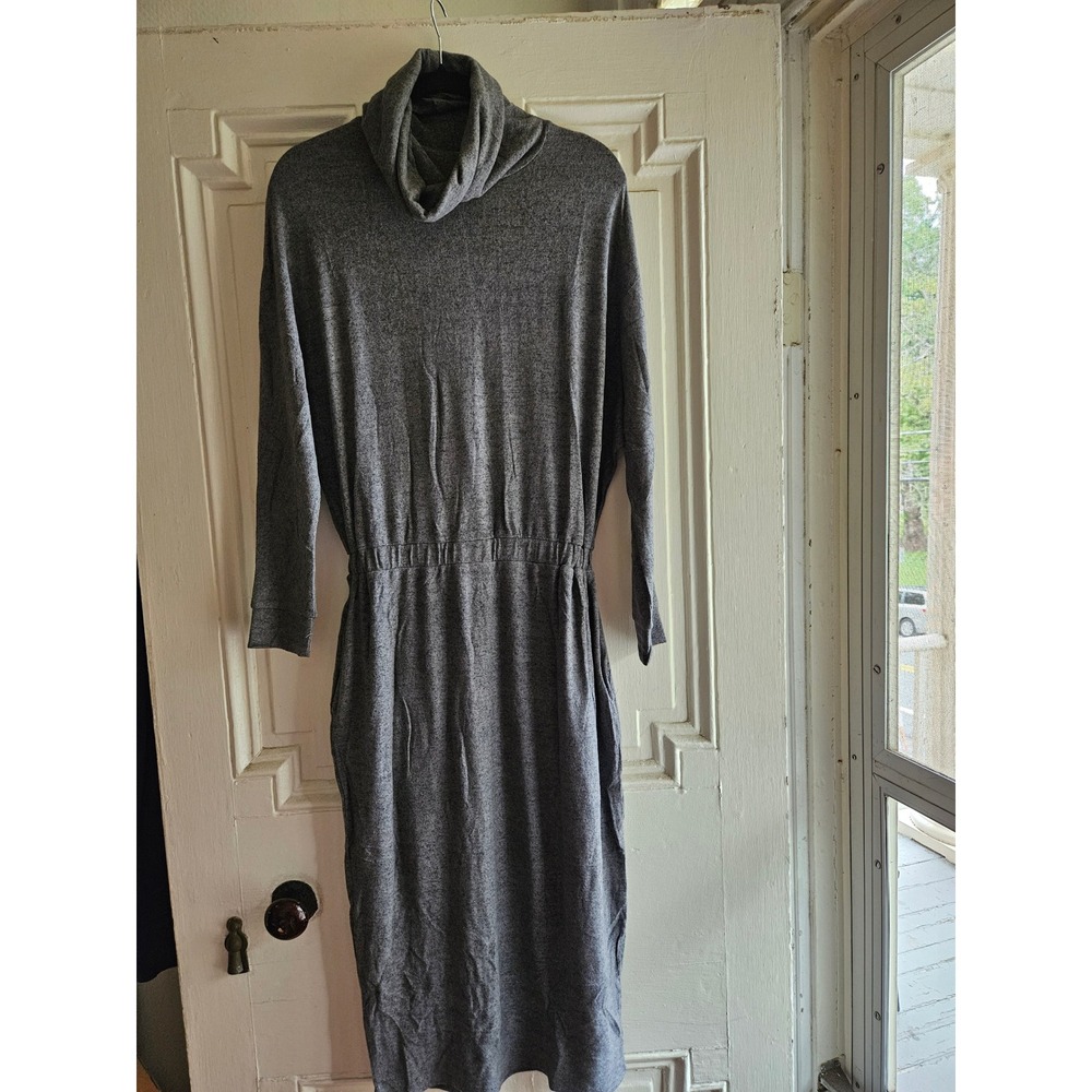 Cherish Womens Gray Cowl Neck Midi Dress Long Sleeve Elastic Waist LG